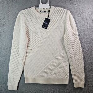 $179‎ NEW Murano Cable Knit Sweater Men Small Wool Blend Crew Neck Cream